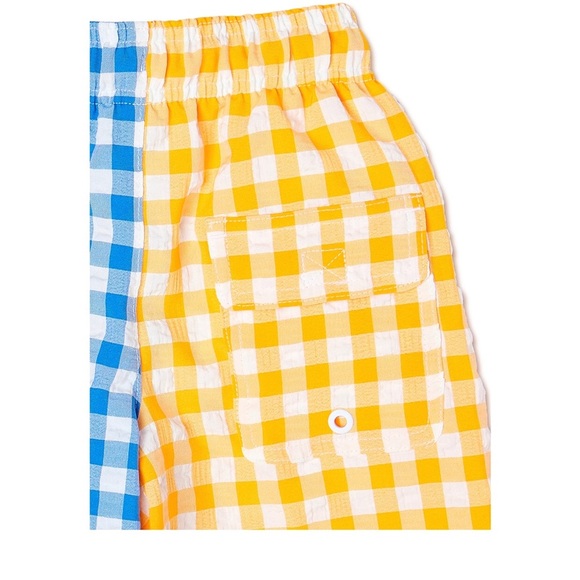 Boy’s yellow & blue checkered print UPF 50+ Quick-drying swim trunks size XL - Picture 3 of 5